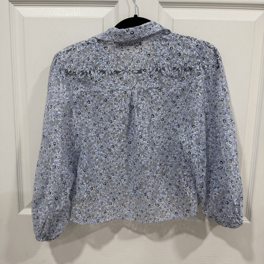 Women's Zara Cropped Sheer Floral Blouse Blue Size Small S - Picture 4 of 8